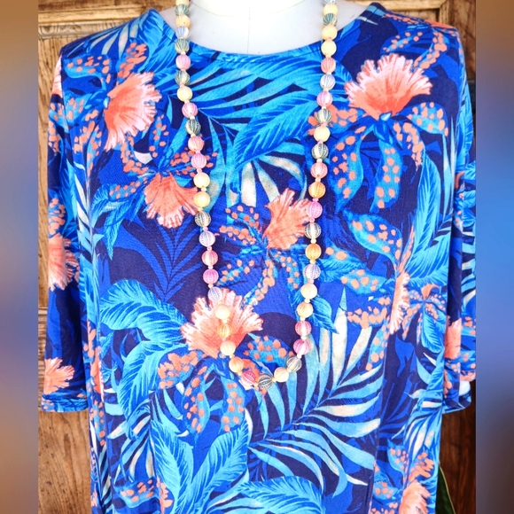 Agnes & Dora Swing TUNIC XXL Blue Peach FLORAL Blouse Top Shirt Dress Made In US - Picture 1 of 11